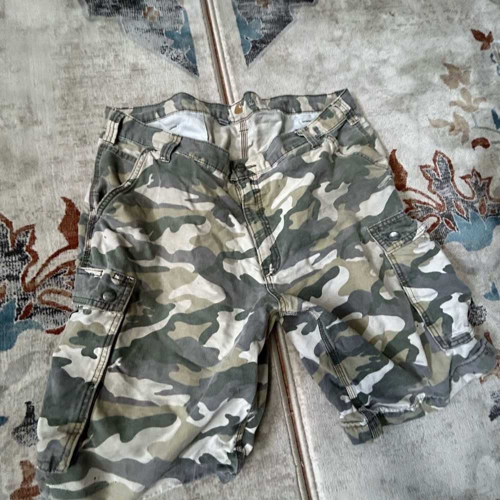 Carhartt Green Cargo Shorts Durable Cotton Blend